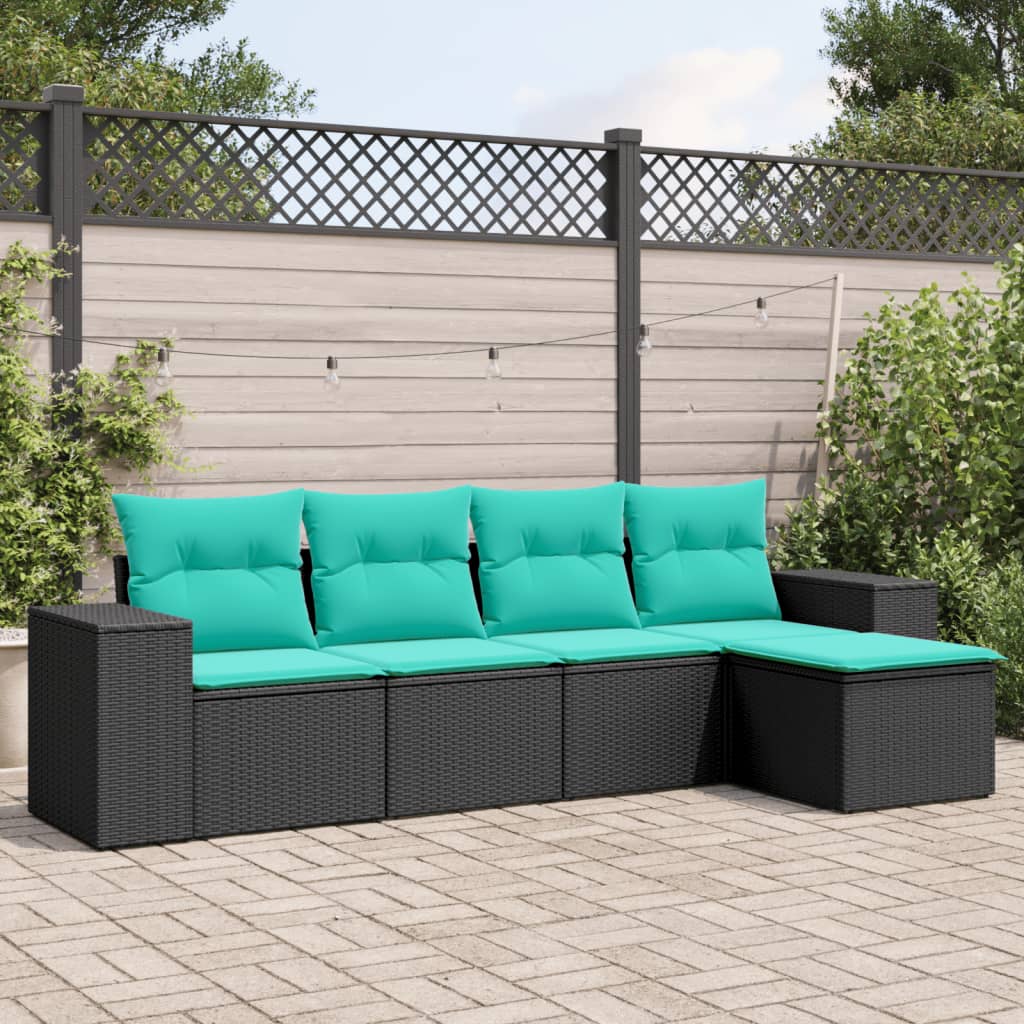 Set Divani da Giardino 5 pz con Cuscini Nero in Polyrattan | homemem39