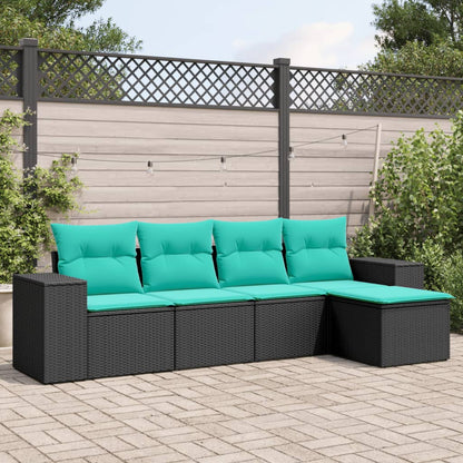 Set Divani da Giardino 5 pz con Cuscini Nero in Polyrattan | homemem39