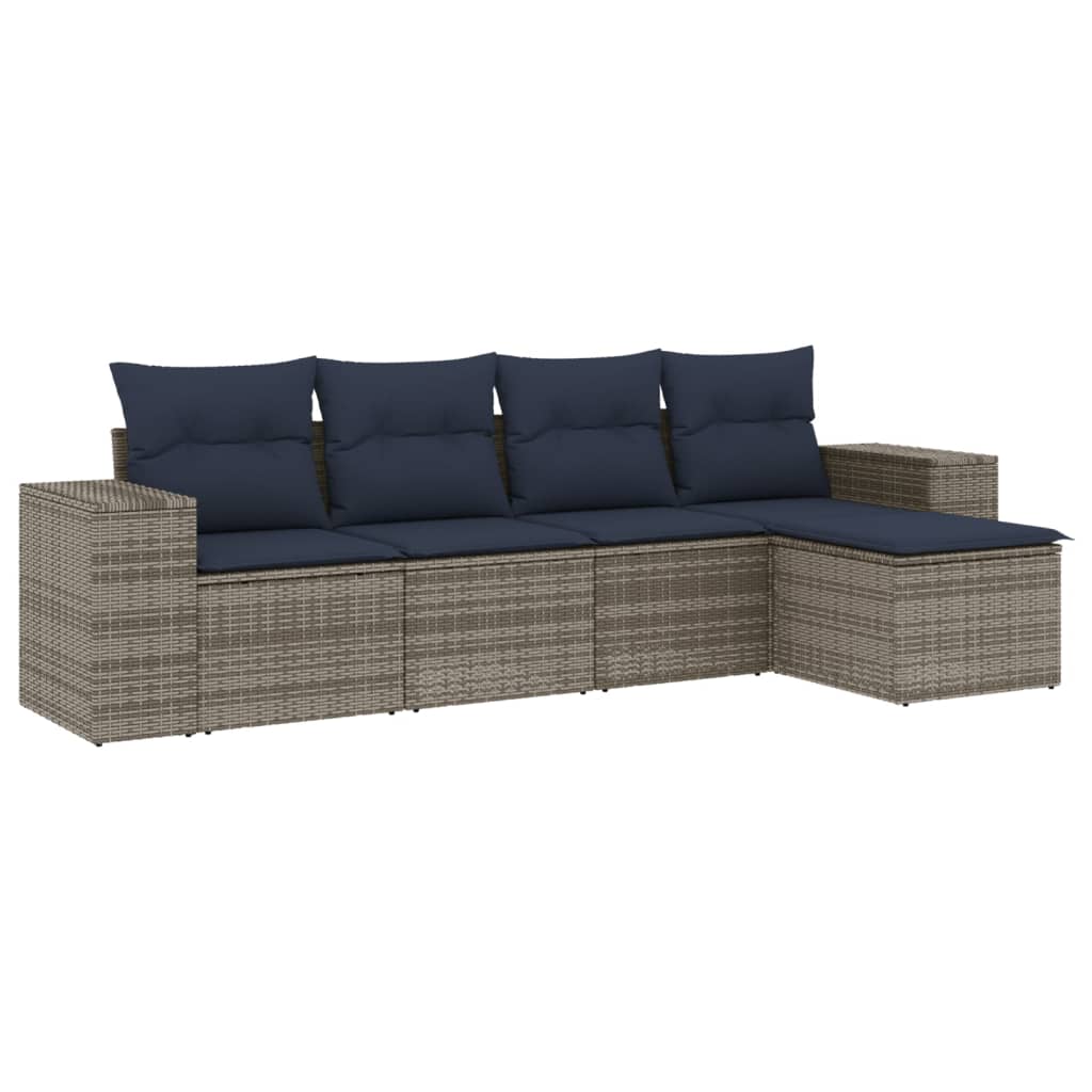 Set Divani da Giardino 5 pz con Cuscini Grigio in Polyrattan