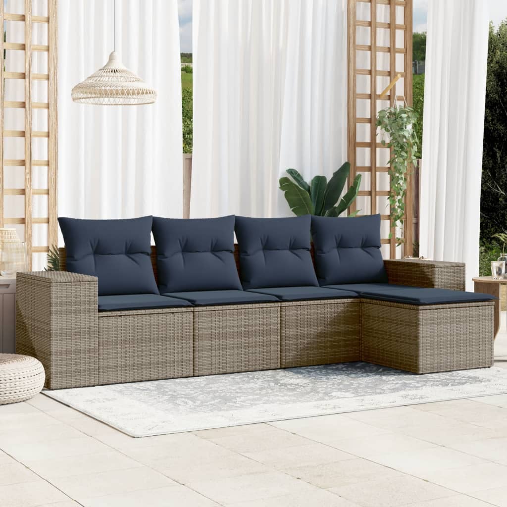Set Divani da Giardino 5 pz con Cuscini Grigio in Polyrattan | homemem39