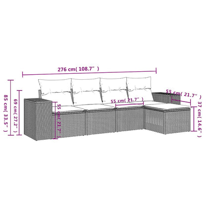 Set Divano da Giardino 5pz con Cuscini Grigio Chiaro Polyrattan