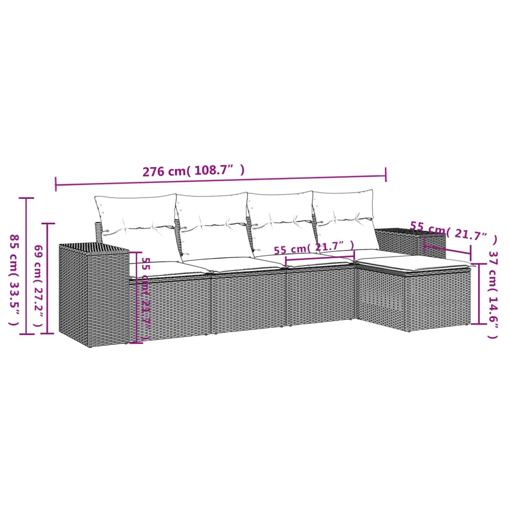 Set Divani da Giardino 5 pz con Cuscini Marrone in Polyrattan | homemem39