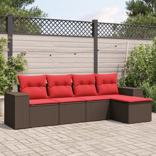 Set Divani da Giardino 5 pz con Cuscini Marrone in Polyrattan | homemem39