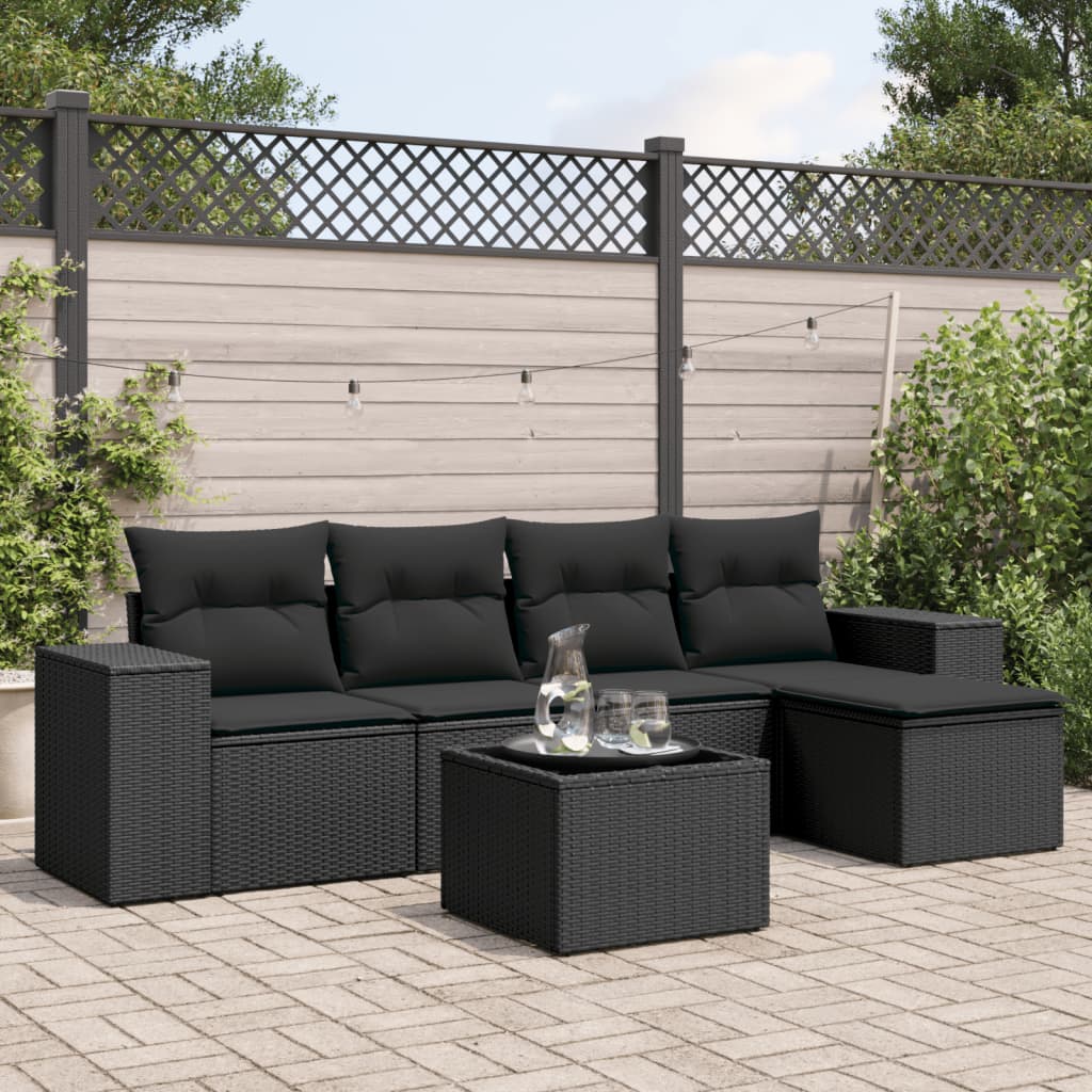 Set Divano da Giardino 6 pz con Cuscini in Polyrattan