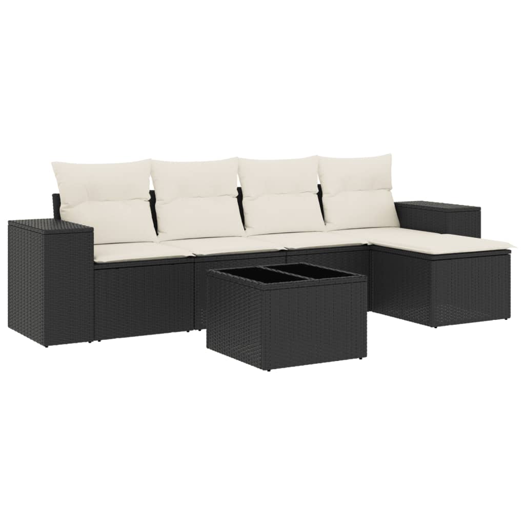 Set Divano da Giardino 6 pz con Cuscini Nero in Polyrattan