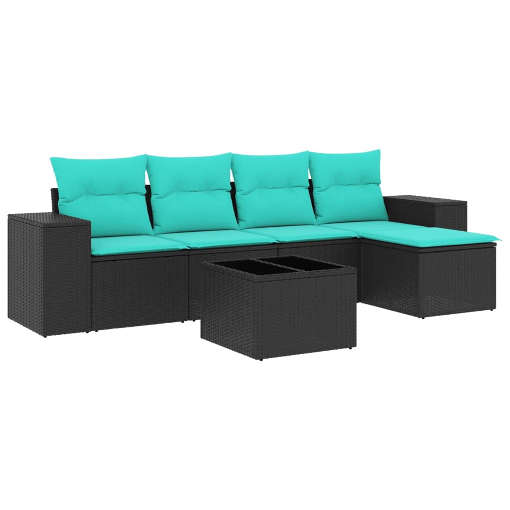 Set Divani da Giardino 6 pz con Cuscini Nero in Polyrattan | homemem39