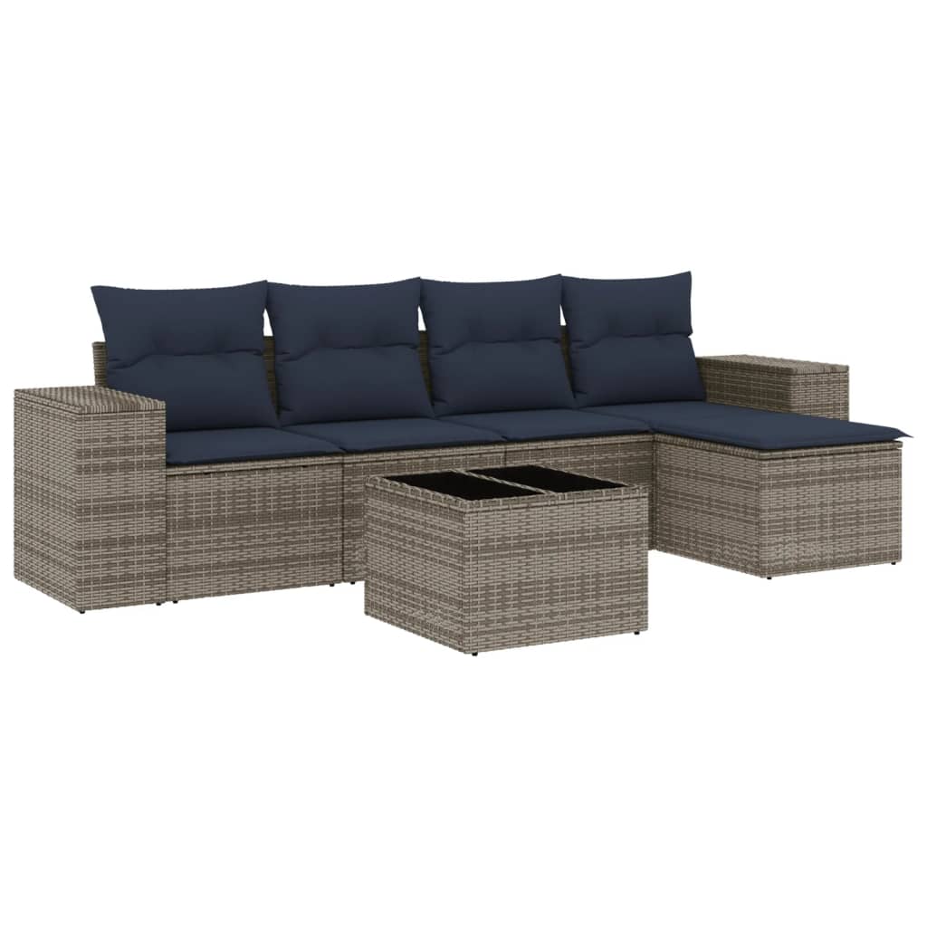 Set Divani da Giardino 6 pz con Cuscini Grigio in Polyrattan | homemem39