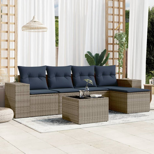 Set Divani da Giardino 6 pz con Cuscini Grigio in Polyrattan | homemem39