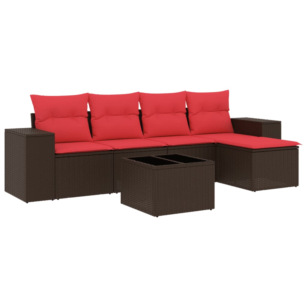 Set Divani da Giardino 6 pz con Cuscini Marrone in Polyrattan | homemem39