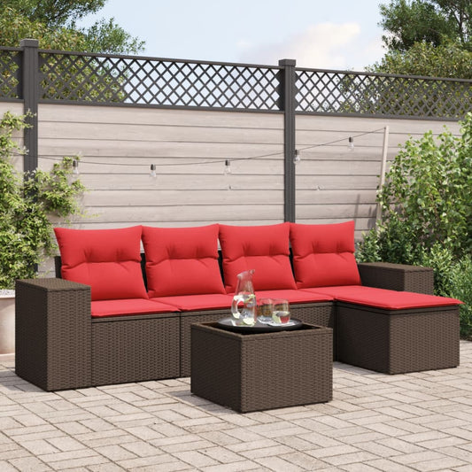 Set Divani da Giardino 6 pz con Cuscini Marrone in Polyrattan | homemem39
