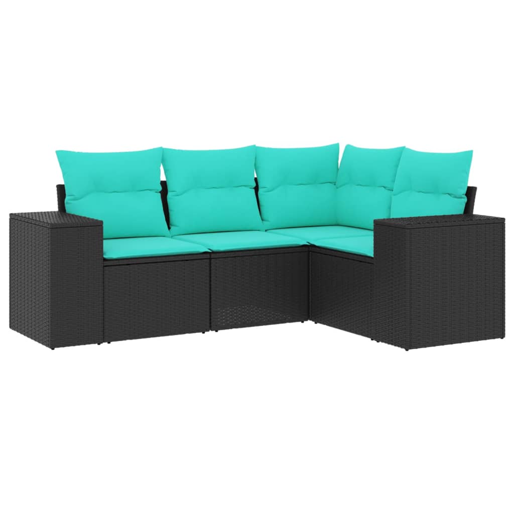 Set Divani da Giardino 4 pz con Cuscini Nero in Polyrattan | homemem39