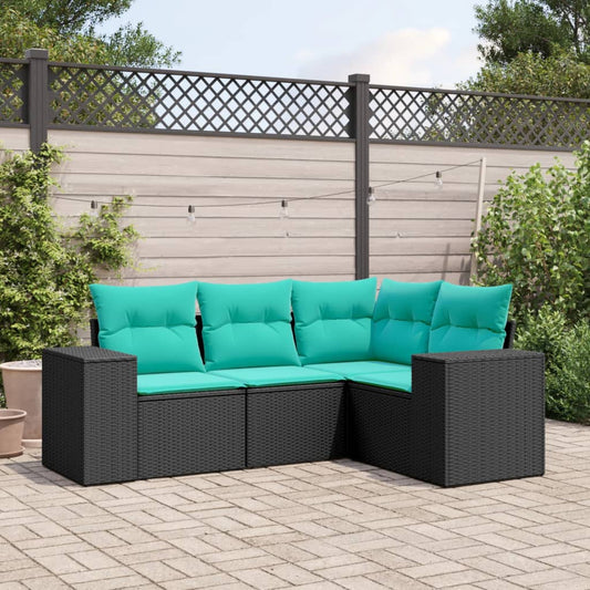 Set Divani da Giardino 4 pz con Cuscini Nero in Polyrattan | homemem39