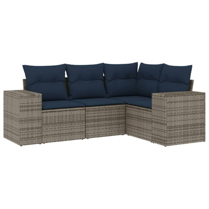 Set Divani da Giardino 4 pz con Cuscini Grigio in Polyrattan | homemem39