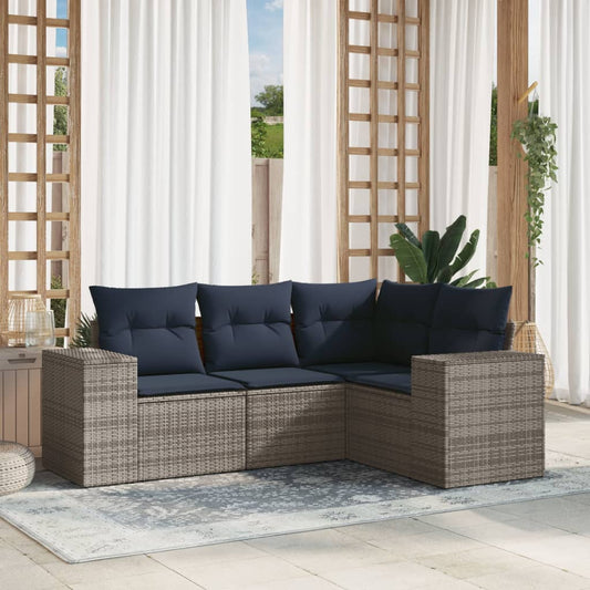 Set Divani da Giardino 4 pz con Cuscini Grigio in Polyrattan | homemem39