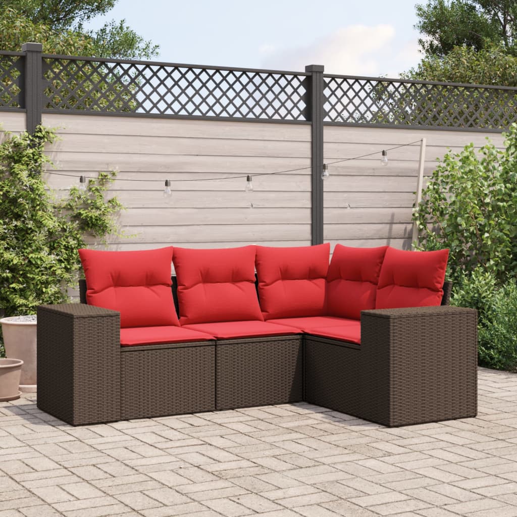 Set Divani da Giardino 4 pz con Cuscini Marrone in Polyrattan | homemem39
