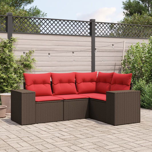 Set Divani da Giardino 4 pz con Cuscini Marrone in Polyrattan | homemem39