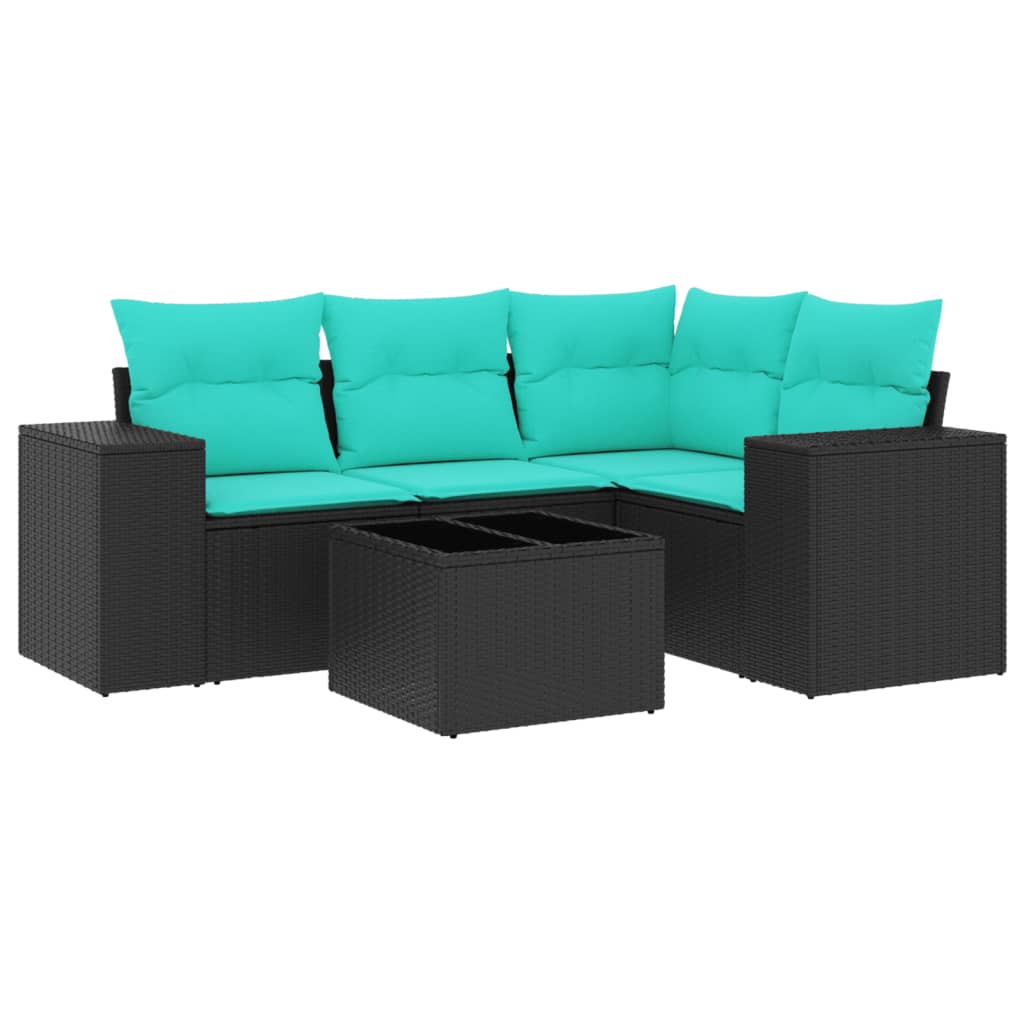 Set Divani da Giardino 5 pz con Cuscini Nero in Polyrattan | homemem39