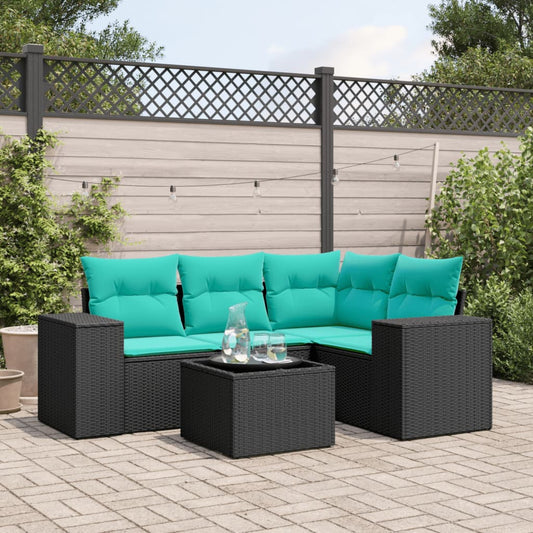 Set Divani da Giardino 5 pz con Cuscini Nero in Polyrattan | homemem39