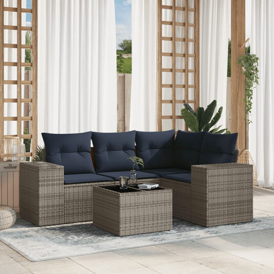 Set Divani da Giardino 5 pz con Cuscini Grigio in Polyrattan | homemem39