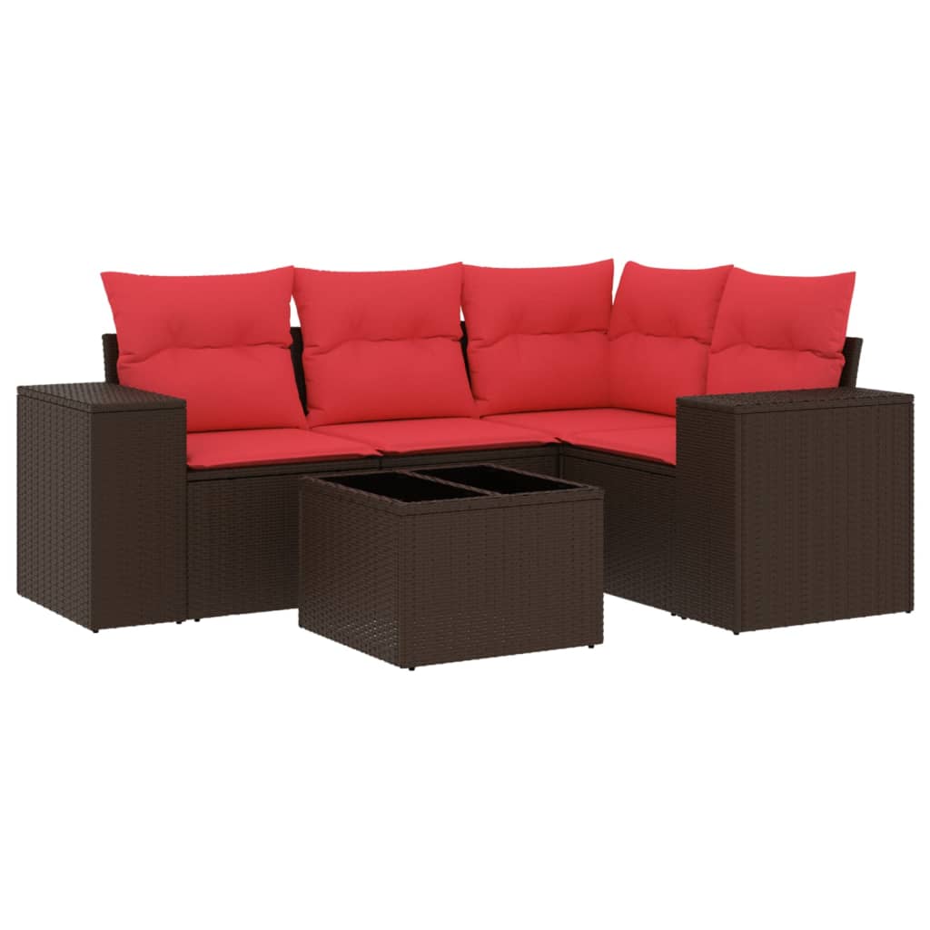 Set Divani da Giardino 5 pz con Cuscini Marrone in Polyrattan | homemem39