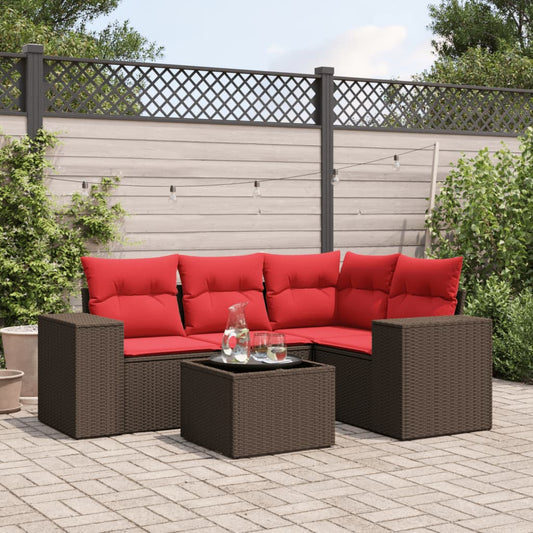 Set Divani da Giardino 5 pz con Cuscini Marrone in Polyrattan | homemem39