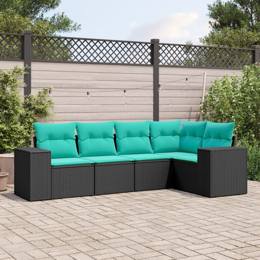Set Divani da Giardino 5 pz con Cuscini Nero in Polyrattan | homemem39