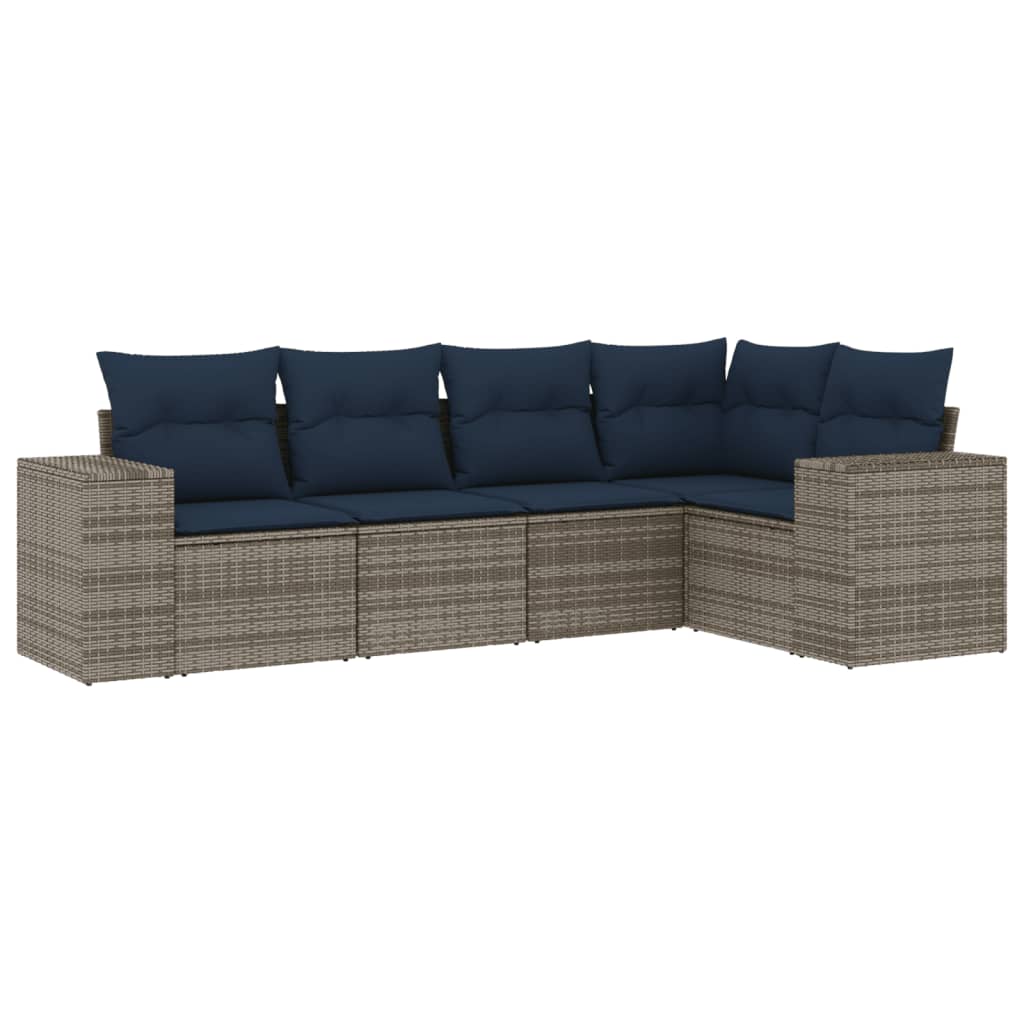 Set Divani da Giardino 5 pz con Cuscini Grigio in Polyrattan | homemem39