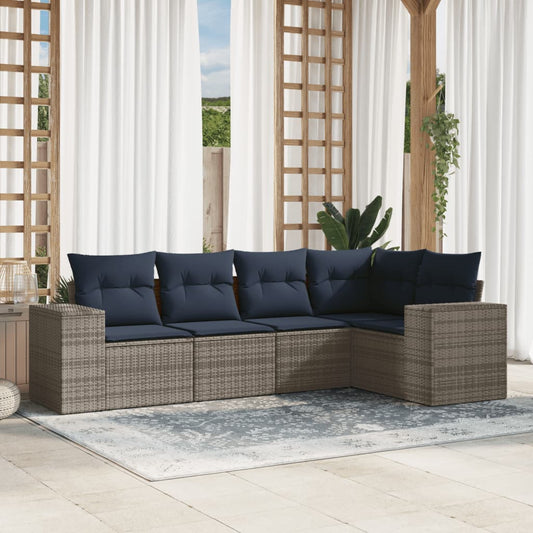 Set Divani da Giardino 5 pz con Cuscini Grigio in Polyrattan | homemem39