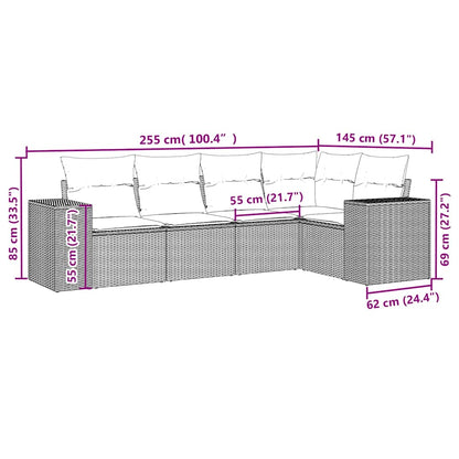 Set Divano da Giardino 5pz con Cuscini Grigio Chiaro Polyrattan