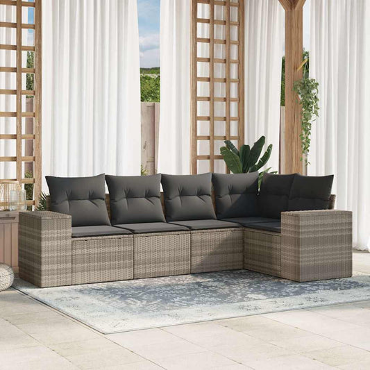 Set Divano da Giardino 5pz con Cuscini Grigio Chiaro Polyrattan | homemem39