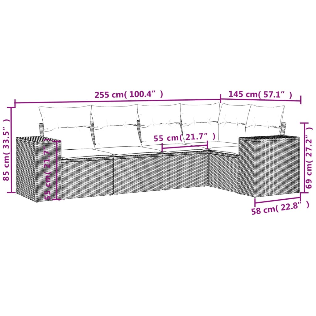 Set Divani da Giardino 5 pz con Cuscini Marrone in Polyrattan | homemem39