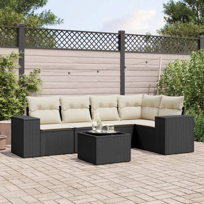 Set Divano da Giardino 6 pz con Cuscini Nero in Polyrattan