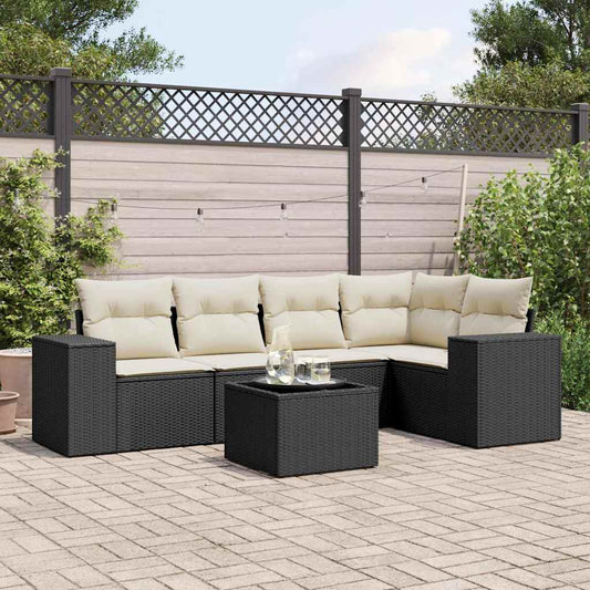 Set Divano da Giardino 6 pz con Cuscini Nero in Polyrattan