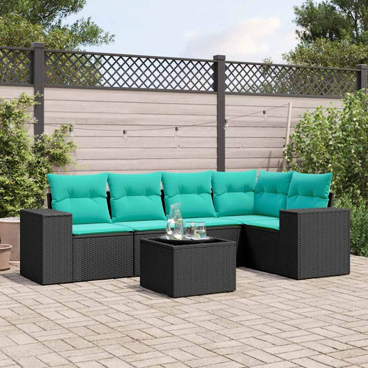 Set Divani da Giardino 6 pz con Cuscini Nero in Polyrattan | homemem39