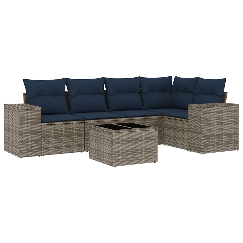 Set Divani da Giardino 6 pz con Cuscini Grigio in Polyrattan | homemem39
