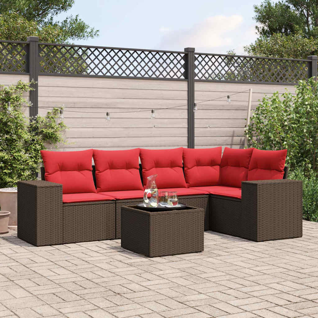 Set Divani da Giardino 6 pz con Cuscini Marrone in Polyrattan | homemem39