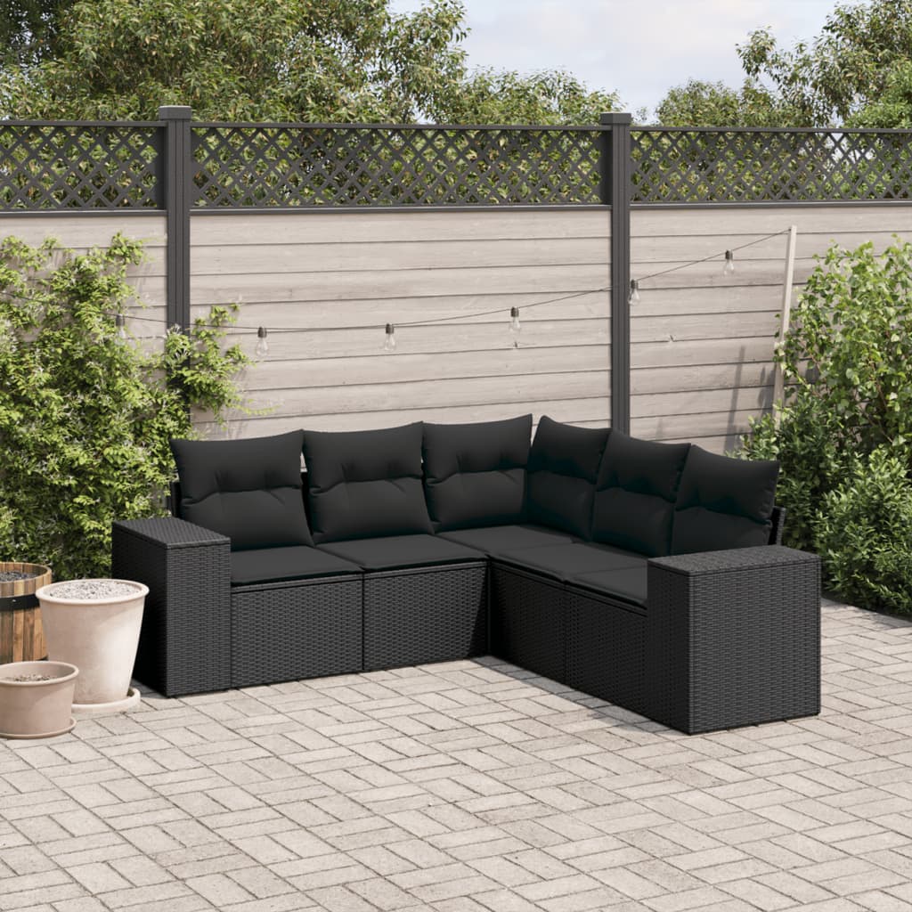Set Divani da Giardino 5 pz con Cuscini in Polyrattan Nero - homemem39