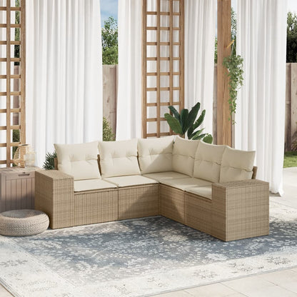 Set Divano da Giardino 5 pz con Cuscini Beige in Polyrattan - homemem39