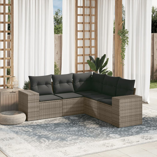 Set Divano da Giardino 5 pz con Cuscini Grigio in Polyrattan - homemem39