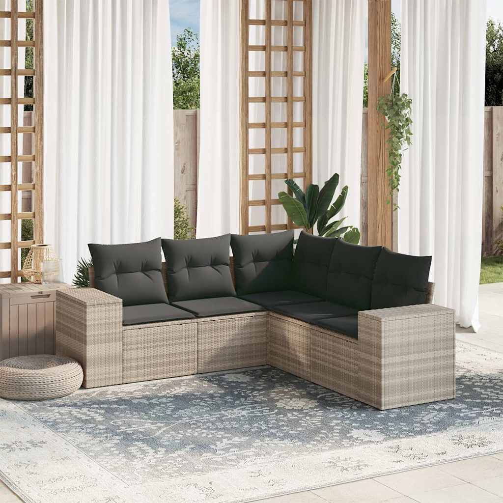 Set Divano da Giardino 5pz con Cuscini Grigio Chiaro Polyrattan - homemem39