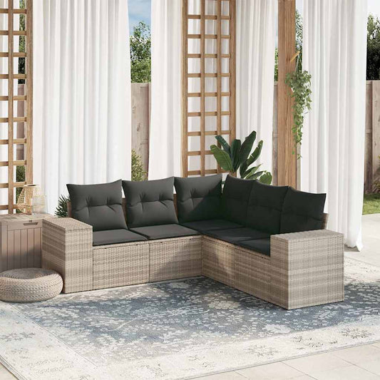 Set Divano da Giardino 5pz con Cuscini Grigio Chiaro Polyrattan - homemem39