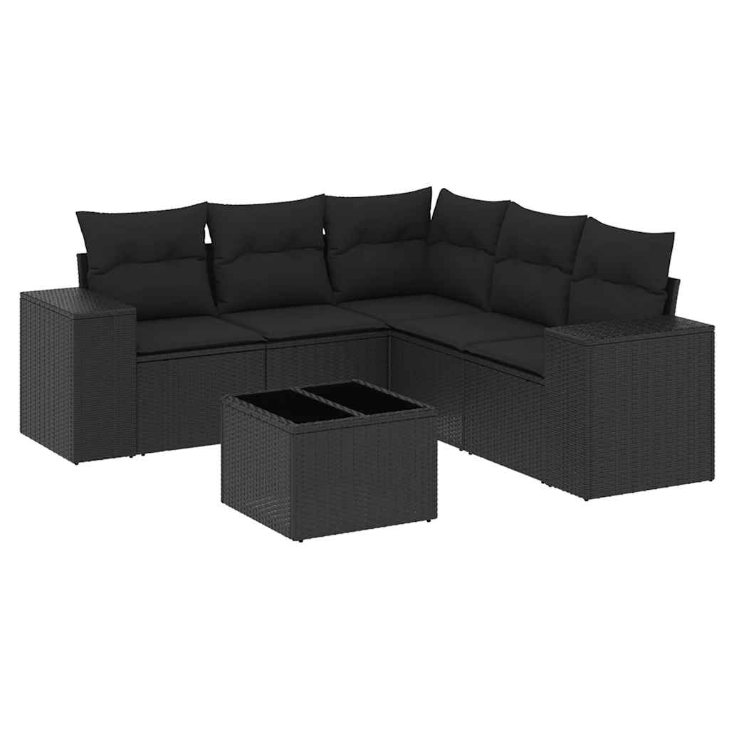 Set Divano da Giardino 6 pz con Cuscini Nero in Polyrattan | homemem39