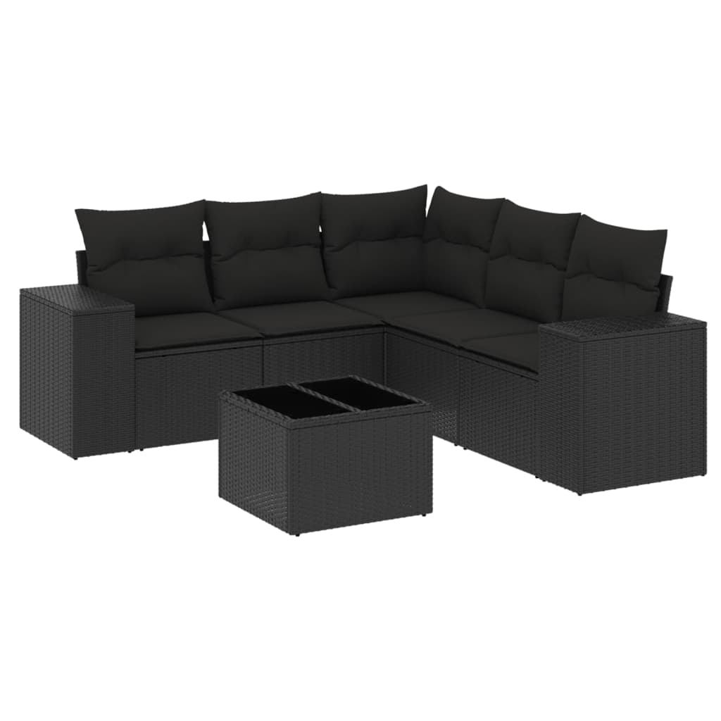 Set Divano da Giardino 6 pz con Cuscini Nero in Polyrattan - homemem39