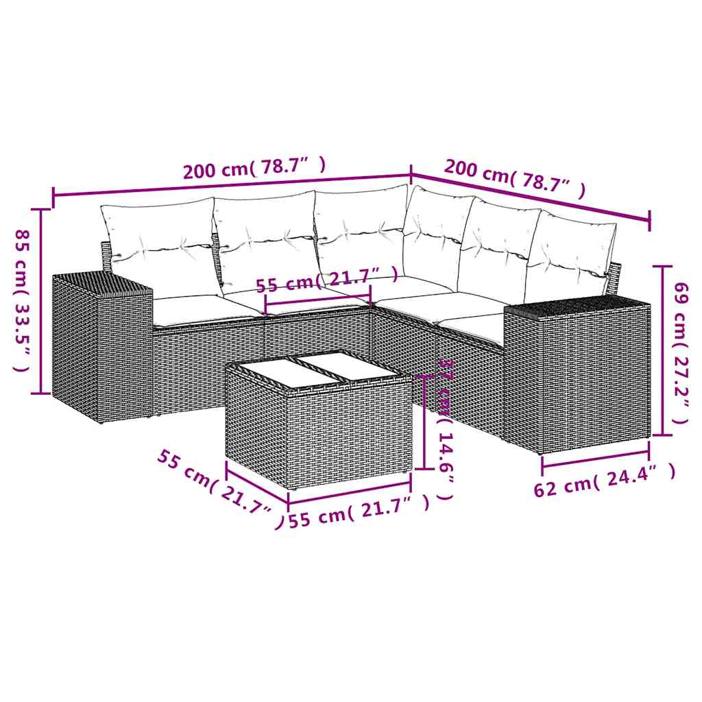 Set Divano da Giardino 6 pz con Cuscini Nero in Polyrattan | homemem39