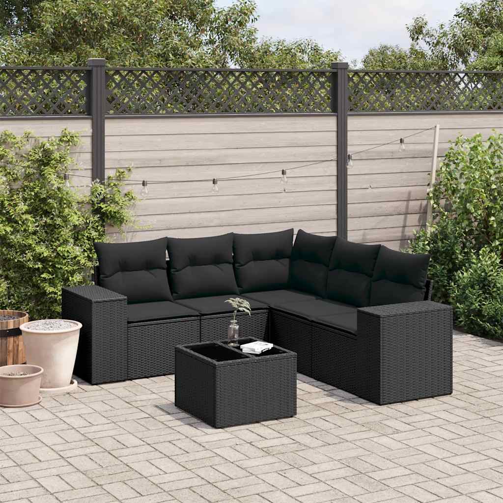 Set Divano da Giardino 6 pz con Cuscini Nero in Polyrattan | homemem39