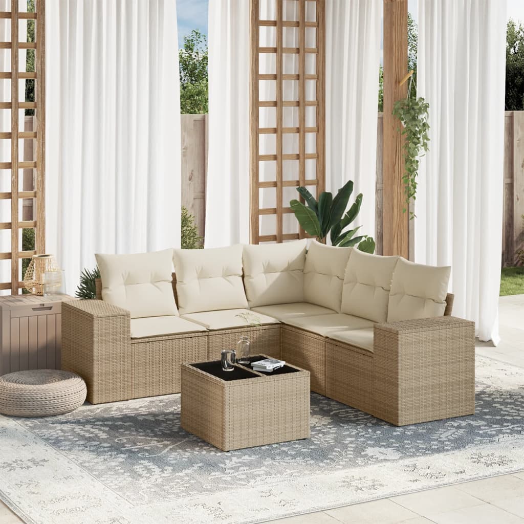 Set Divano da Giardino 6 pz con Cuscini Beige in Polyrattan - homemem39