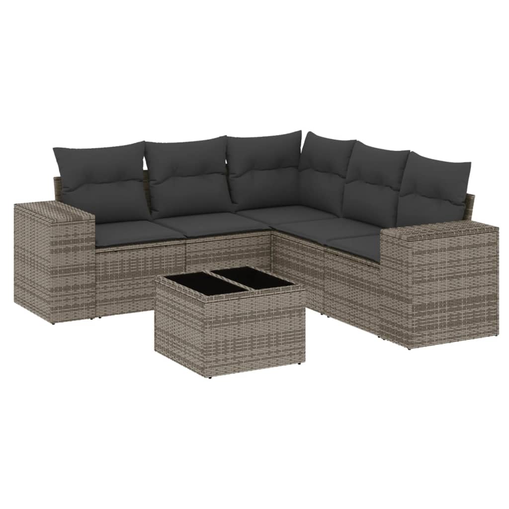 Set Divano da Giardino 6 pz con Cuscini Grigio in Polyrattan - homemem39