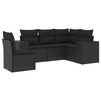 Set Divani da Giardino 5 pz con Cuscini in Polyrattan Nero - homemem39