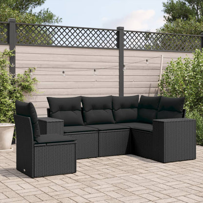 Set Divani da Giardino 5 pz con Cuscini in Polyrattan Nero - homemem39