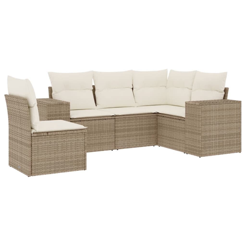 Set Divano da Giardino 5 pz con Cuscini Beige in Polyrattan - homemem39